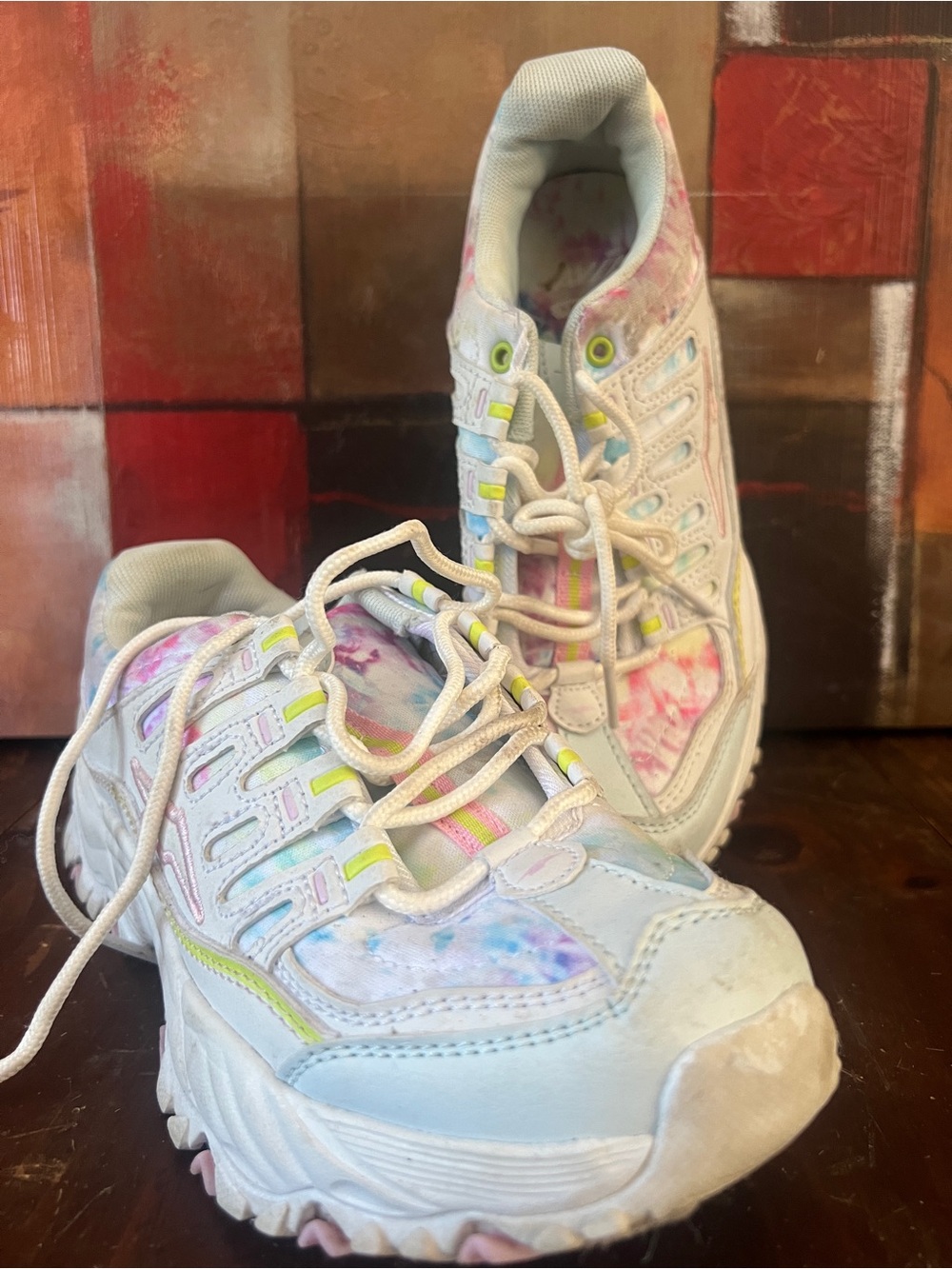 Avia White Sneakers with Pastel Tie-Dye Accents